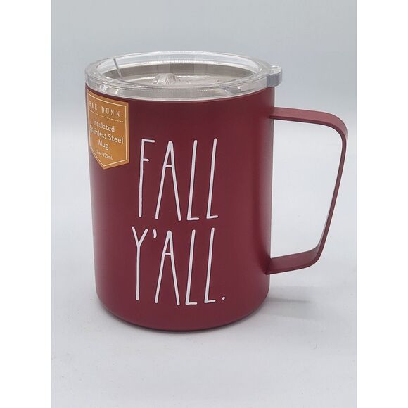 Rae Dunn 2021 "Fall Y’all" Insulated Stainless Steel Mug 12 oz w/lid NEW - Picture 1 of 4